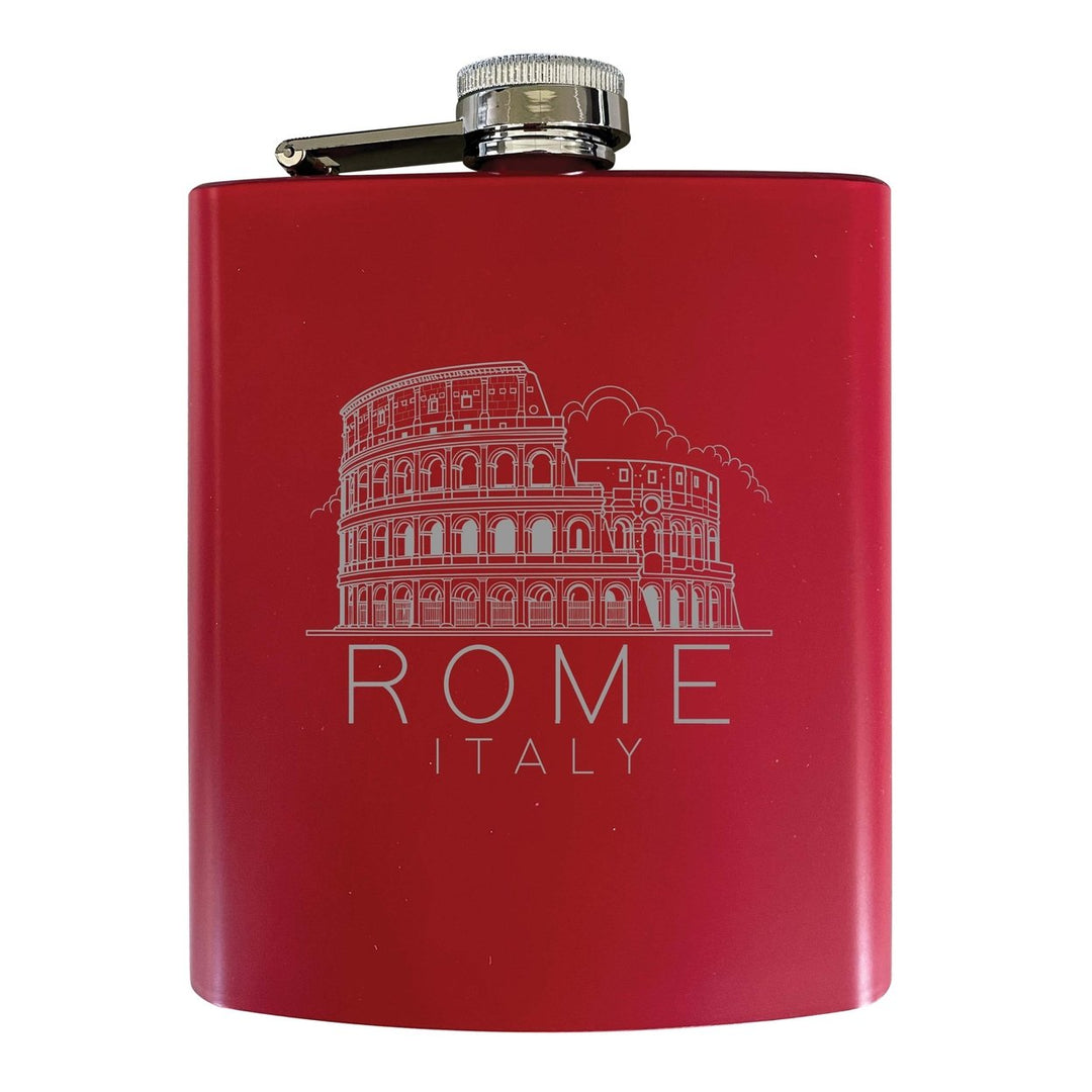 Rome Italy Souvenir 7 oz Engraved Steel Flask Matte Finish Image 1