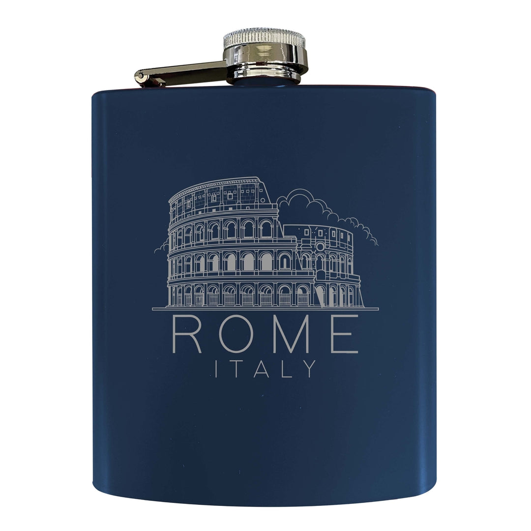 Rome Italy Souvenir 7 oz Engraved Steel Flask Matte Finish Image 3