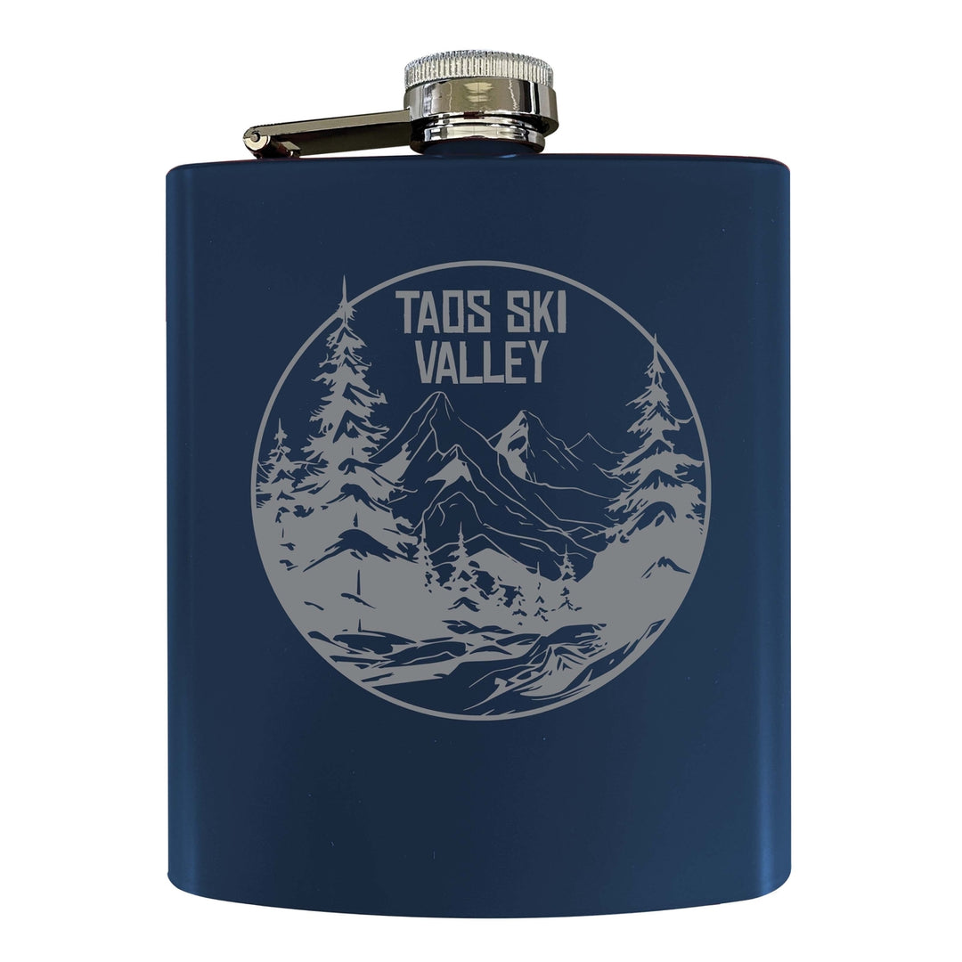 Taos Ski Valley Souvenir 7 oz Engraved Steel Flask Matte Finish Image 3