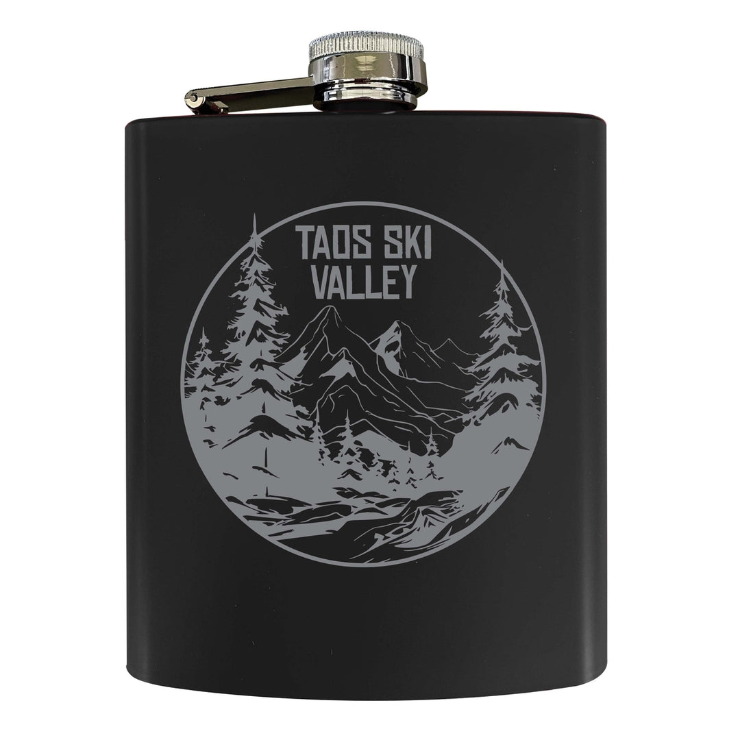 Taos Ski Valley Souvenir 7 oz Engraved Steel Flask Matte Finish Image 4