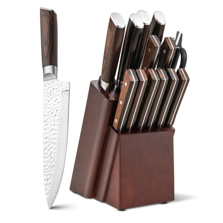 15 Pieces Stainless Steel Knife Block Set with Ergonomic Handle Image 1