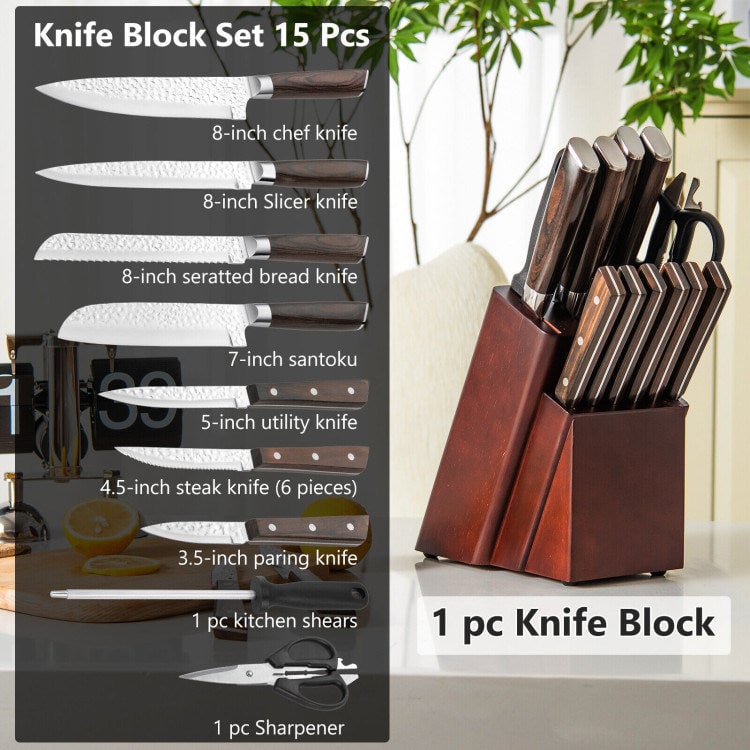 15 Pieces Stainless Steel Knife Block Set with Ergonomic Handle Image 4