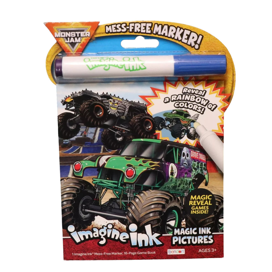 Monster Jam Imagine Ink 16 page Pictures and Game Book with Mess Free Marker Image 1