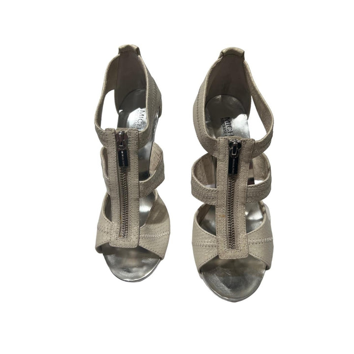 Michael Kors Berkley T Strap Ivory Embossed Sandal - size 7.5M W/O Box Image 1