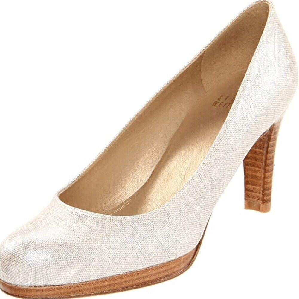 w/o Box Stuart Weitzman Summer Blog Pump Linen Platform Everyday Heels Image 1