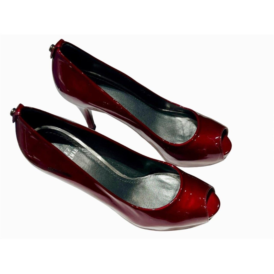 Stuart Weitzman Womens Candy Apple Red Patent Peep Toe High Heel Shoe 7.5M Image 4