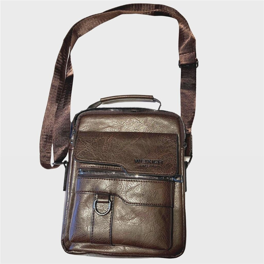 WEIXIER Cross Body Bag Mens Shoulder Bag Vintage Leather Vertical Hand Bag Image 1