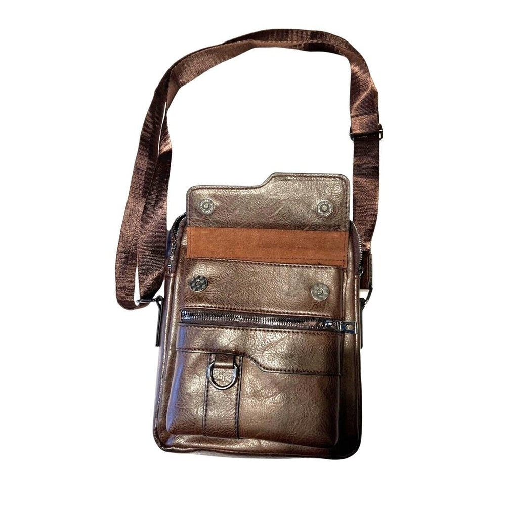 WEIXIER Cross Body Bag Mens Shoulder Bag Vintage Leather Vertical Hand Bag Image 2