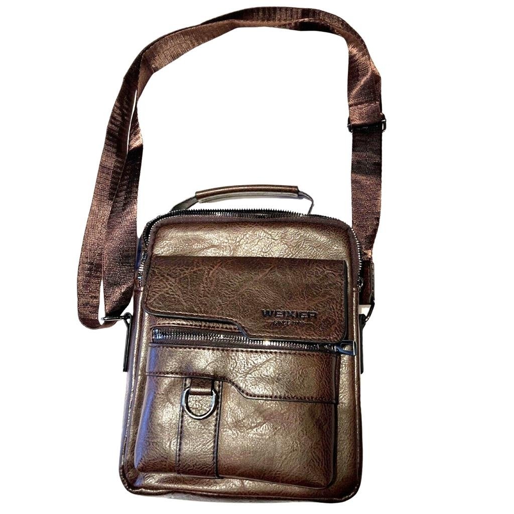 WEIXIER Cross Body Bag Mens Shoulder Bag Vintage Leather Vertical Hand Bag Image 4