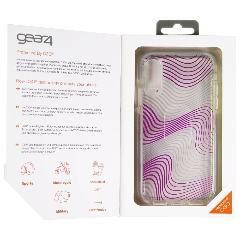 Gear4 Victoria Hybrid Case for Apple iPhone Xs/X - Clear / Purple Fabric Waves Image 2