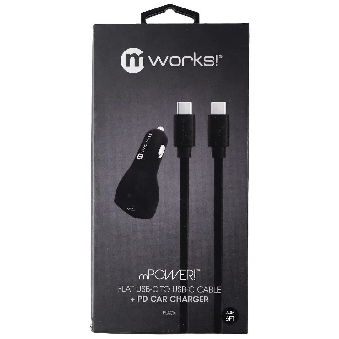 mWorks! mPower! Flat USB-C to USB-C Cable and PD Car Adapter - Black Image 1