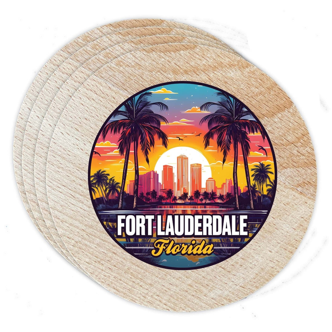 Fort Lauderdale Florida Design B Souvenir Coaster Wooden 3.5 x 3.5-Inch 4 Pack Image 1