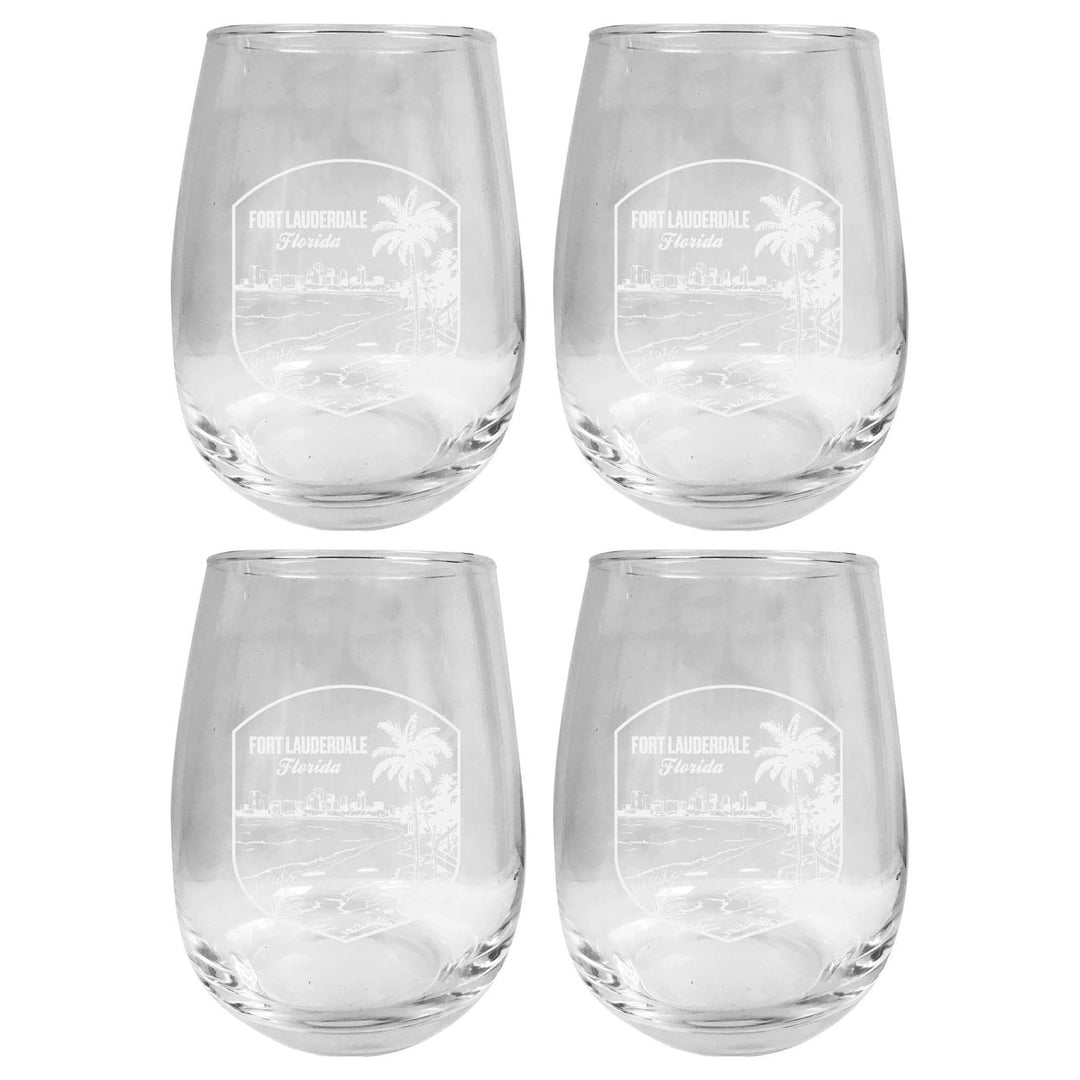 Fort Lauderdale Souvenir 15 oz Engraved Stemless Wine Glass 4-Pack Image 1