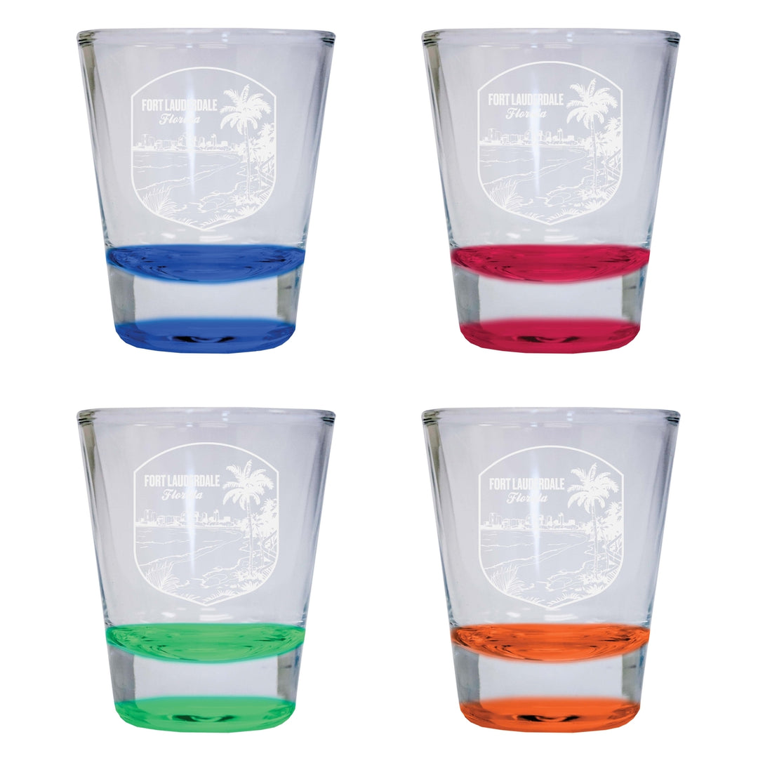 Fort Lauderdale Souvenir 2 Ounce Engraved Shot Glass Round 4-Pack Multicolor Image 1