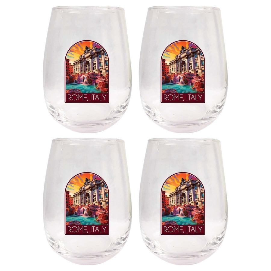 Rome Italy Design B Souvenir 15 oz Stemless Wine Glass 4-Pack Image 1