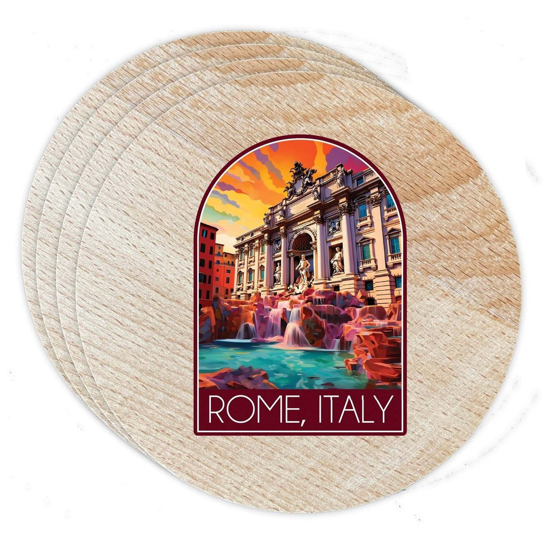 Rome Italy Design B Souvenir Coaster Wooden 3.5 x 3.5-Inch 4 Pack Image 1