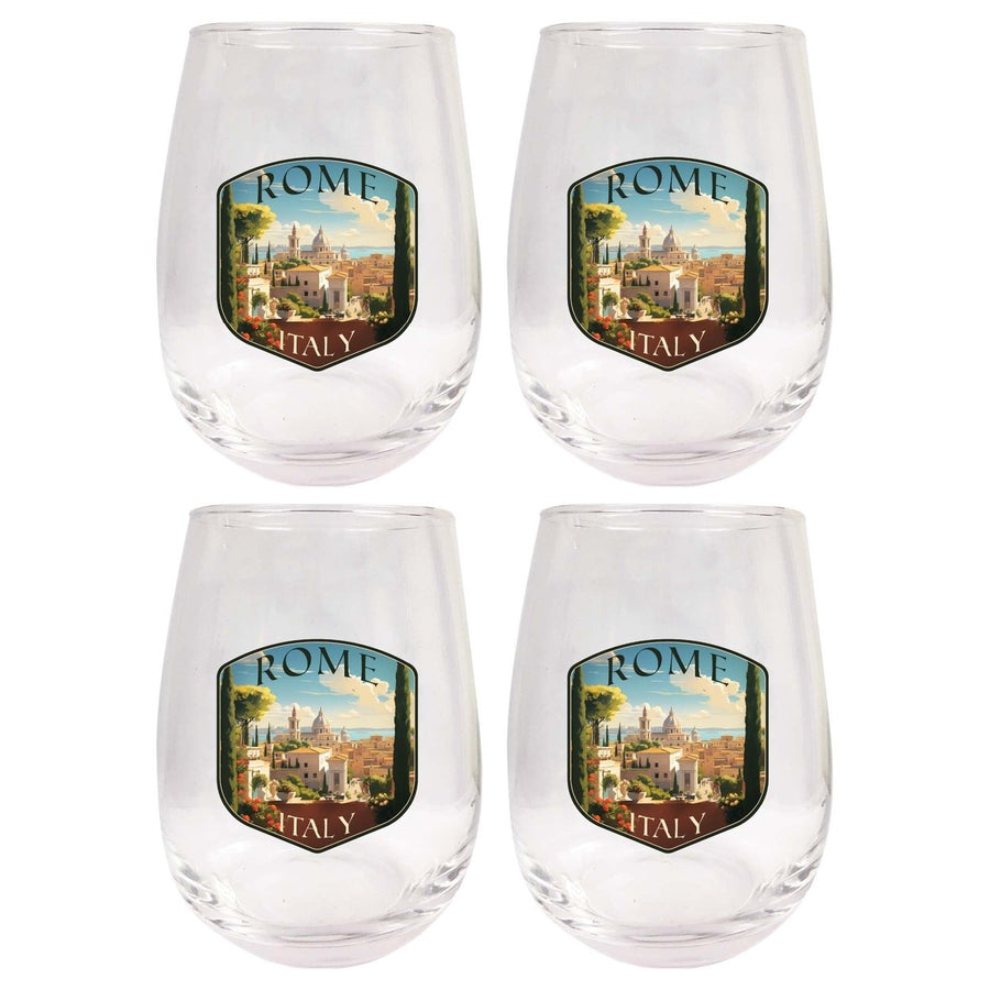 Rome Italy Design C Souvenir 15 oz Stemless Wine Glass 4-Pack Image 1