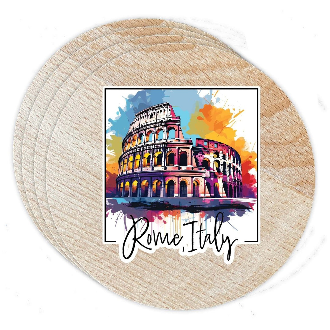 Rome Italy Design A Souvenir Coaster Wooden 3.5 x 3.5-Inch 4 Pack Image 1