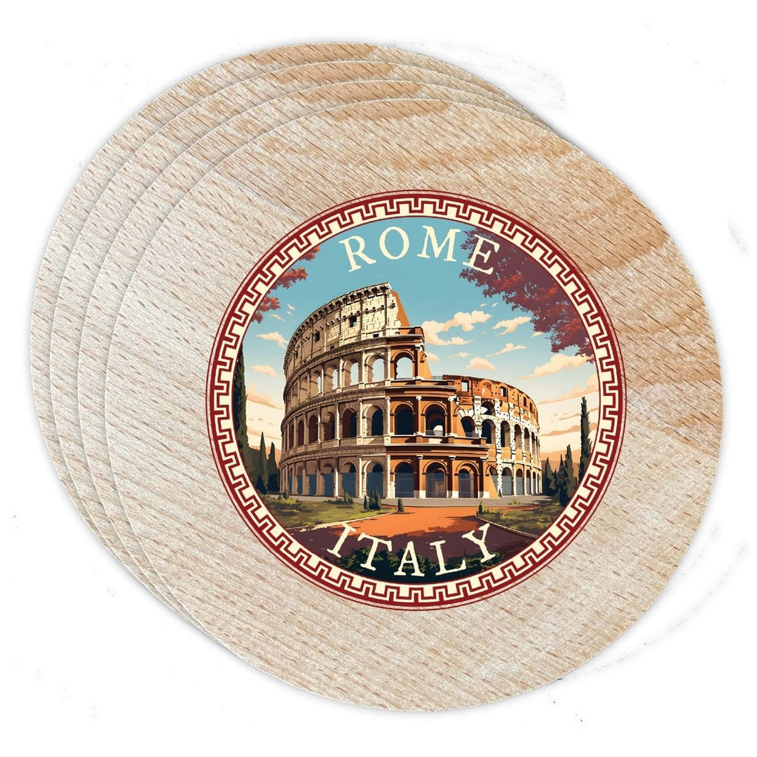 Rome Italy Design D Souvenir Coaster Wooden 3.5 x 3.5-Inch 4 Pack Image 1