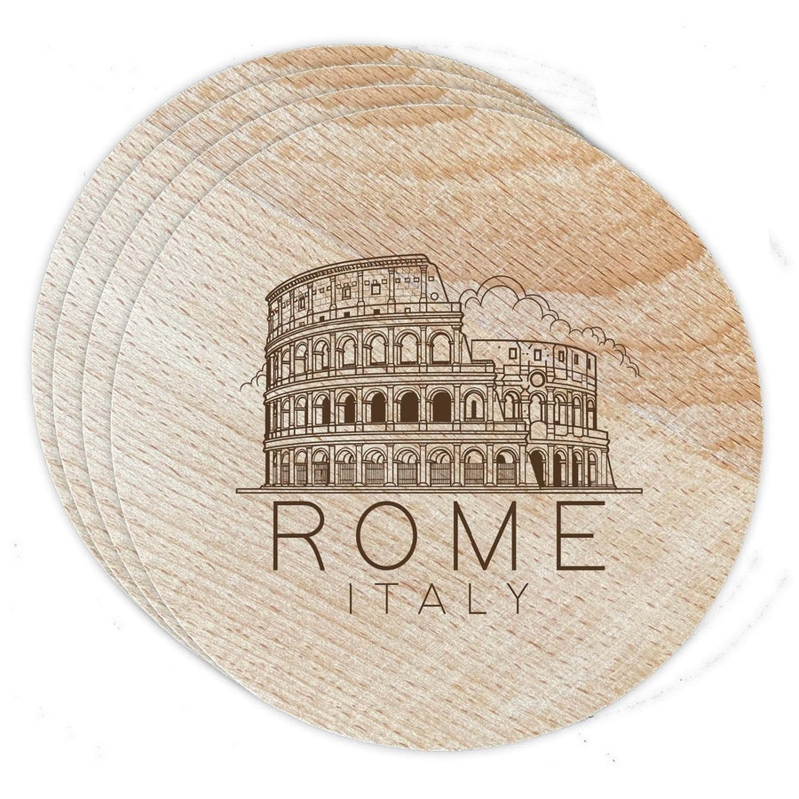 Rome Italy Souvenir Etched Coaster Wooden 3.5 x 3.5-Inch 4 Pack Image 1