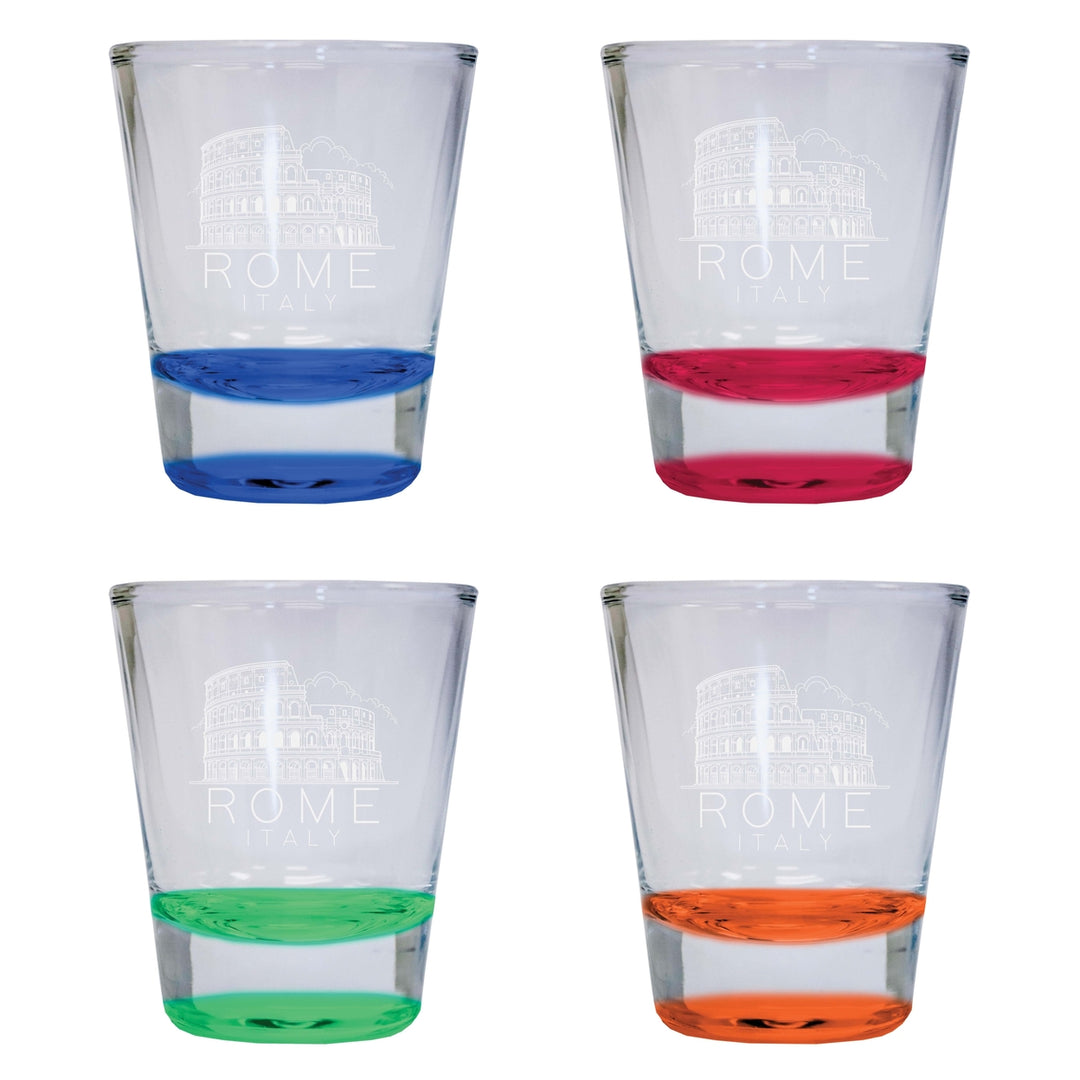 Rome Italy Souvenir 2 Ounce Engraved Shot Glass Round 4-Pack Multicolor Image 1