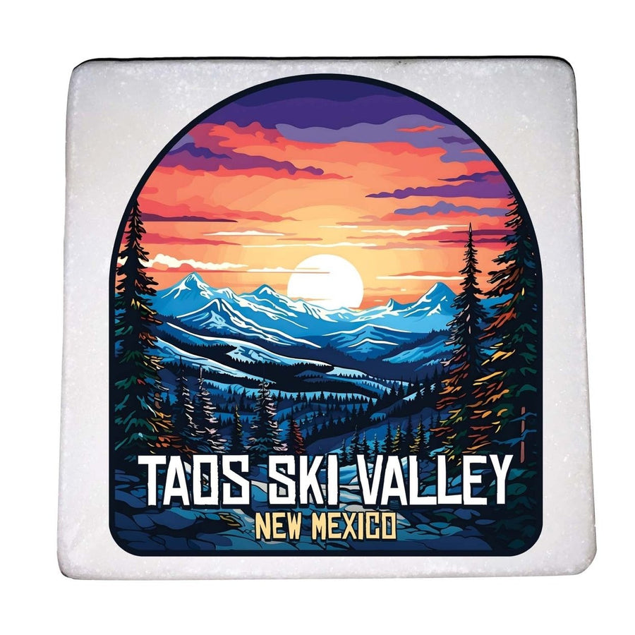 Taos Ski Valley Design B Souvenir 4x4-Inch Coaster Marble 4 Pack Image 1