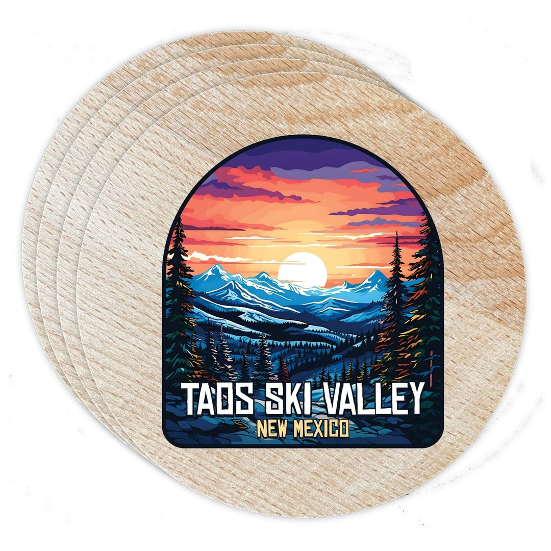 Taos Ski Valley Design B Souvenir Coaster Wooden 3.5 x 3.5-Inch 4 Pack Image 1