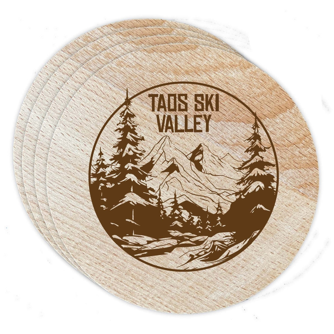 Taos Ski Valley Souvenir Etched Coaster Wooden 3.5 x 3.5-Inch 4 Pack Image 1