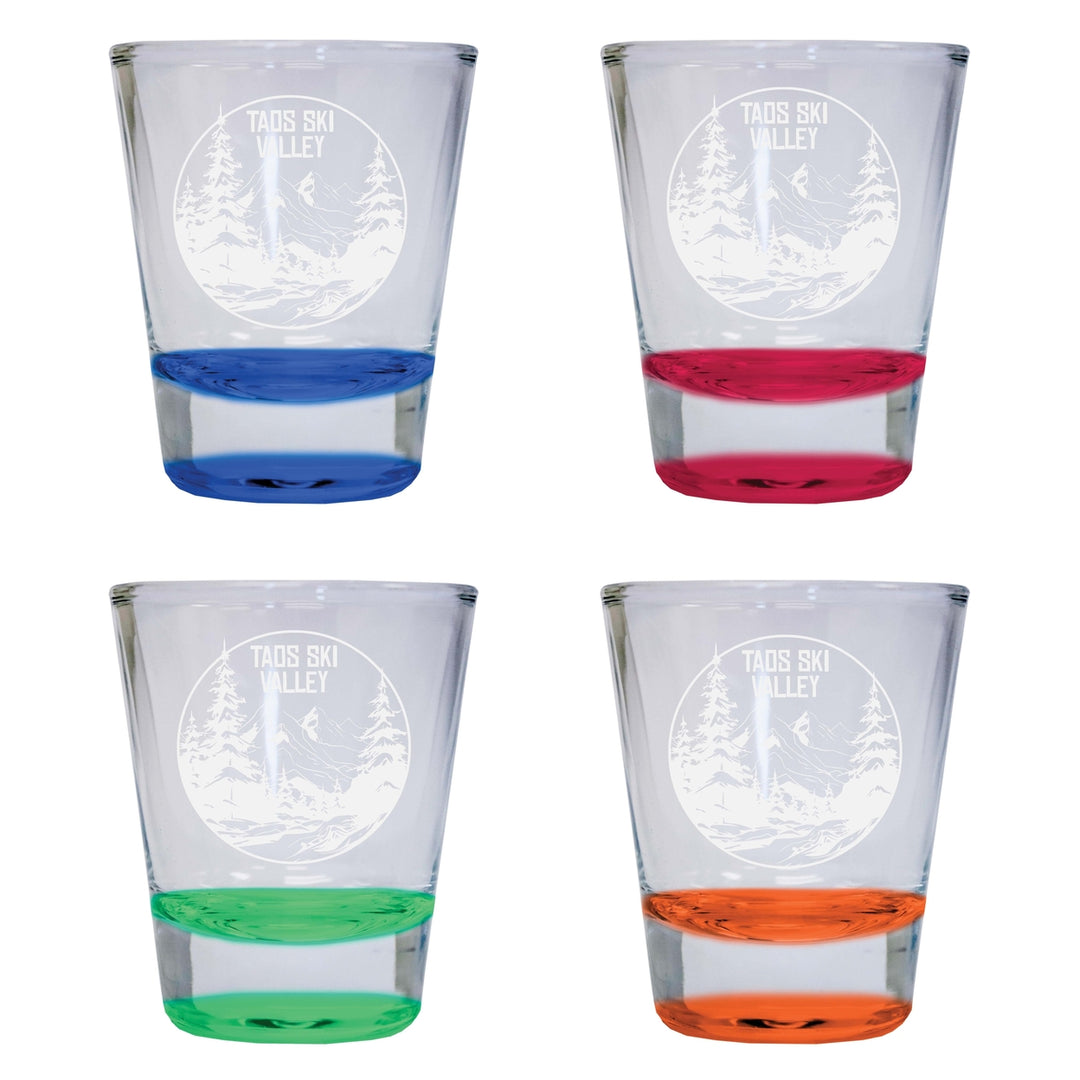 Taos Ski Valley Souvenir 2 Ounce Engraved Shot Glass Round 4-Pack Multicolor Image 1