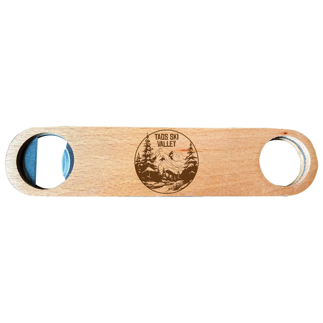 Taos Ski Valley Souvenir Engraved Wooden Bottle Opener Image 1