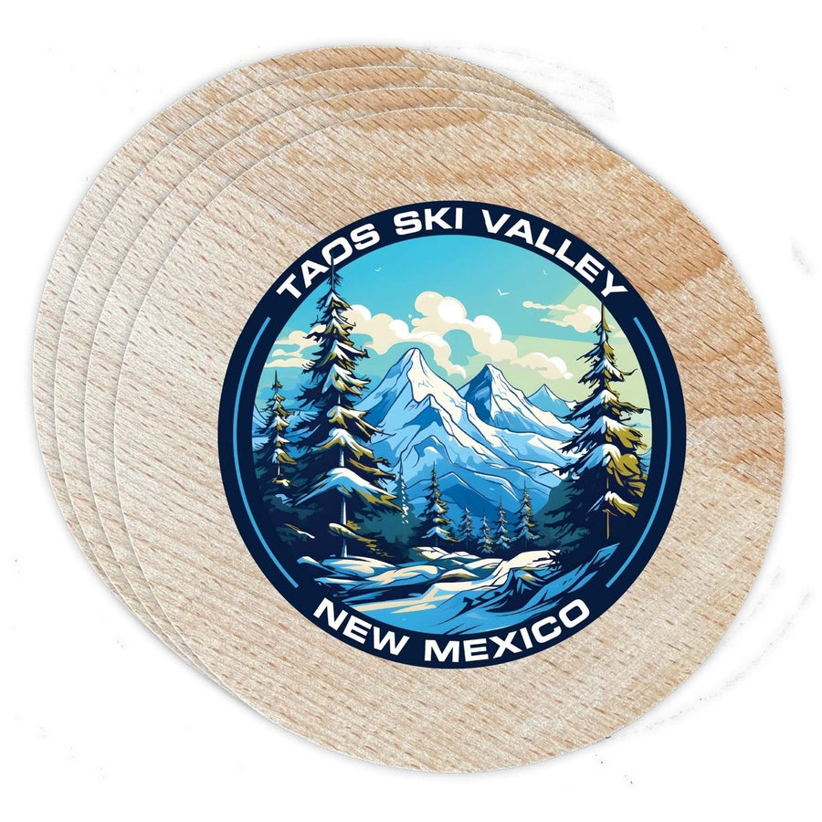 Taos Ski Valley Design A Souvenir Coaster Wooden 3.5 x 3.5-Inch 4 Pack Image 1