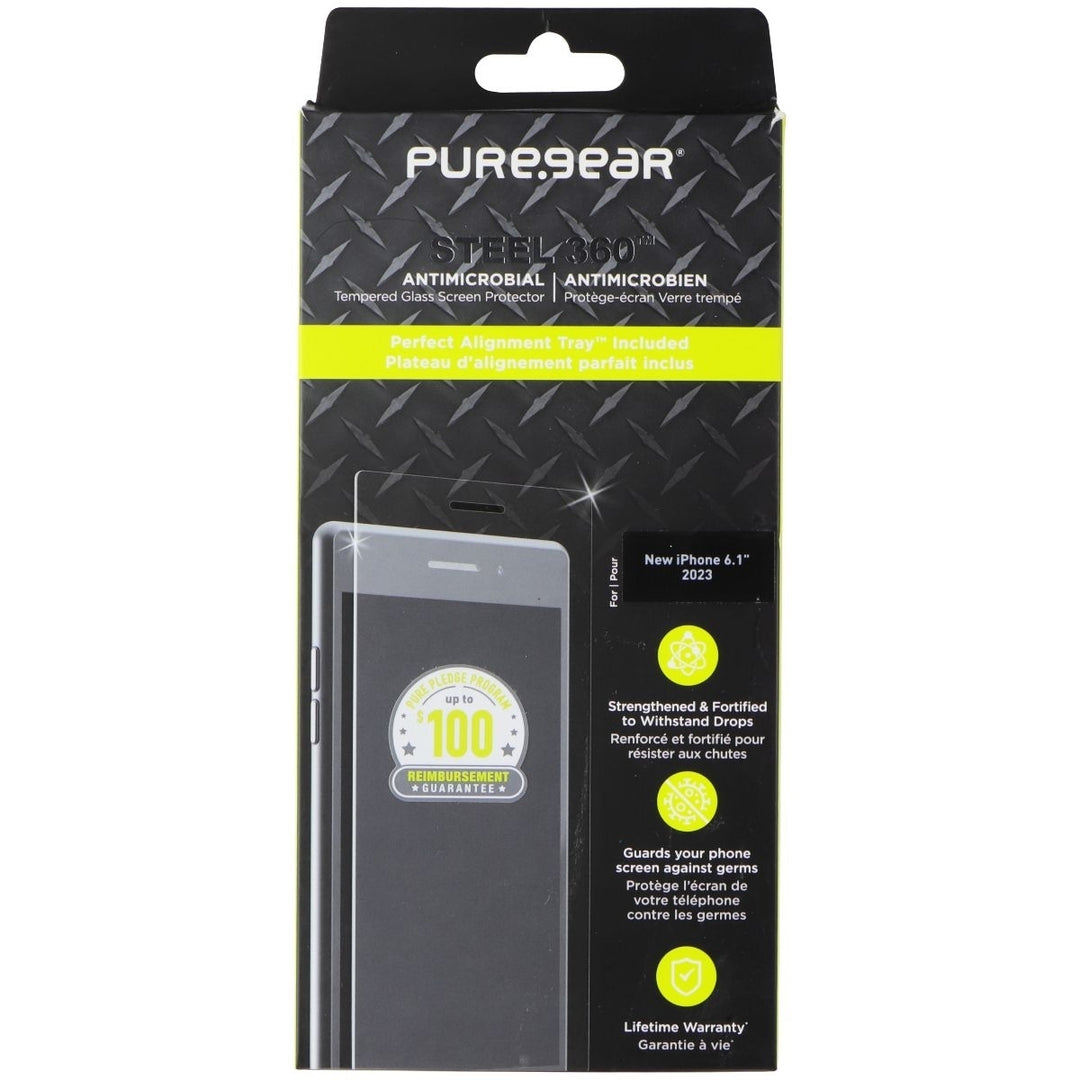 PureGear Steel 360 Tempered Glass for Apple iPhone 15 - Clear Image 1