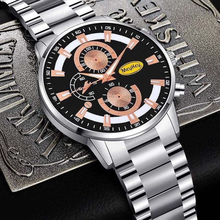 Popular Three Eyes Steel Band Quartz Watch Mens Business Stainless Steel Wrist Watch Image 11