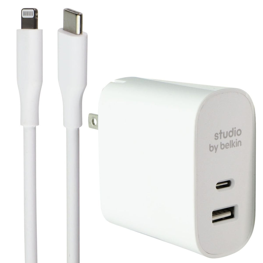 Belkin Studio 2-Port Home Charger + USB-C Cable for iPhone/iPad/iPod - White Image 1