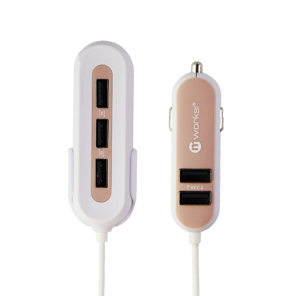 mWorks! mPOWER! 10.8A Front and Back Seat 5 Port Car Charger - Rose Gold/White Image 2