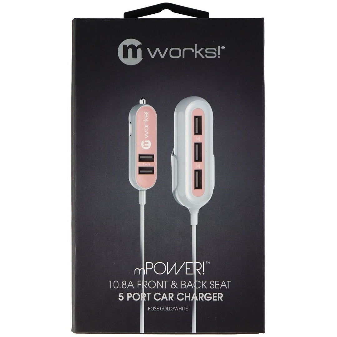 mWorks! mPOWER! 10.8A Front and Back Seat 5 Port Car Charger - Rose Gold/White Image 3