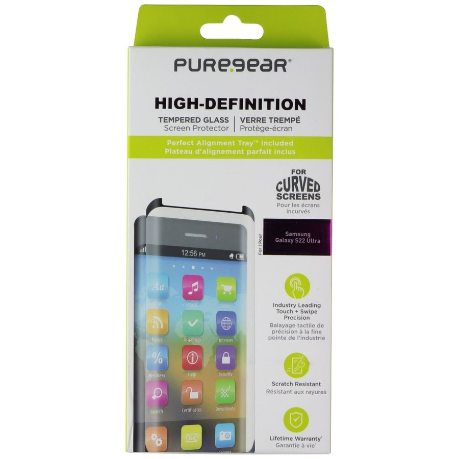 PureGear High-Definition Tempered Glass w/Alignment Tray for Galaxy S22 Ultra Image 1