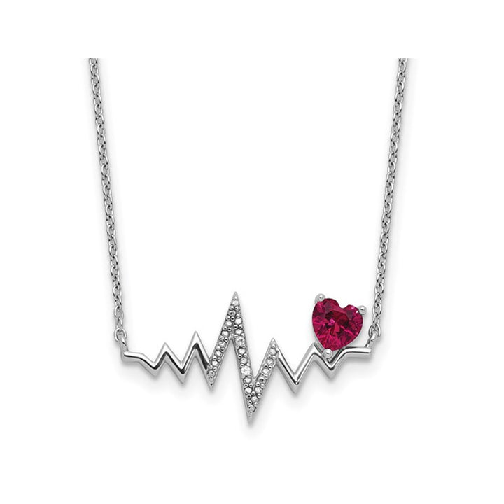 7/8 Carat (ctw) Lab-Created Ruby Heart Beat Pendant Necklace in Sterling Silver with Chain Image 1