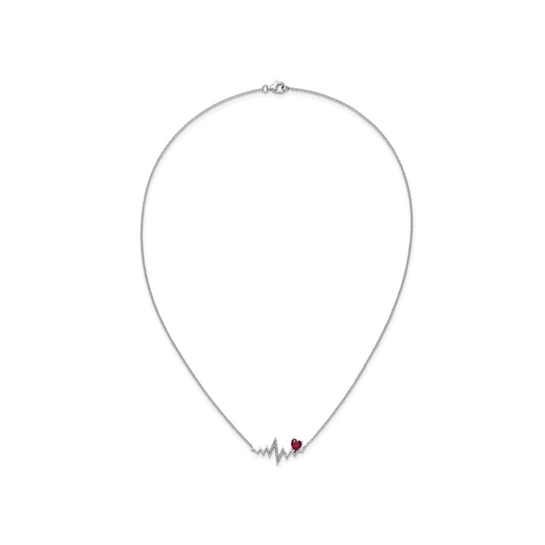 7/8 Carat (ctw) Lab-Created Ruby Heart Beat Pendant Necklace in Sterling Silver with Chain Image 4