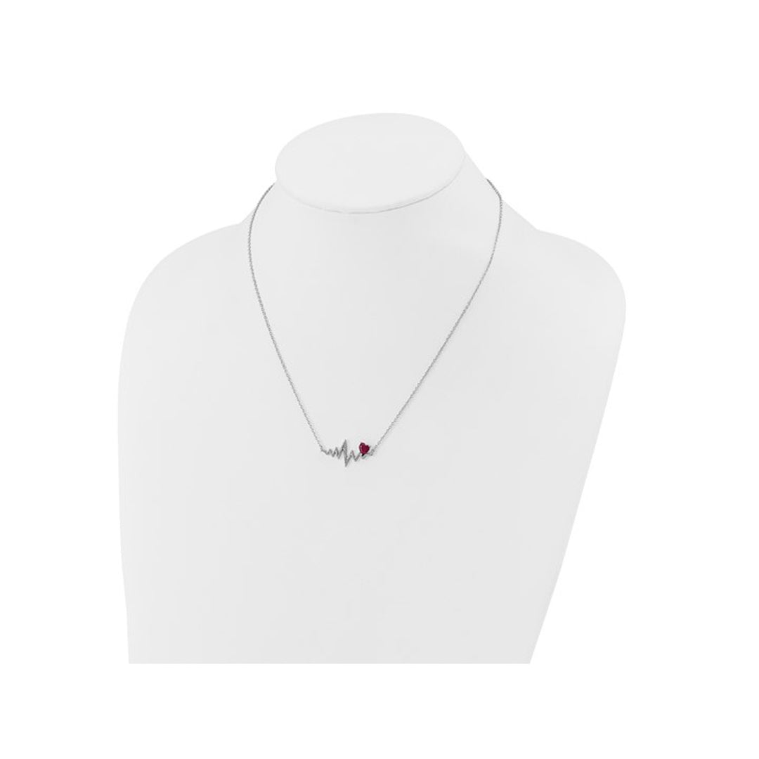 7/8 Carat (ctw) Lab-Created Ruby Heart Beat Pendant Necklace in Sterling Silver with Chain Image 4