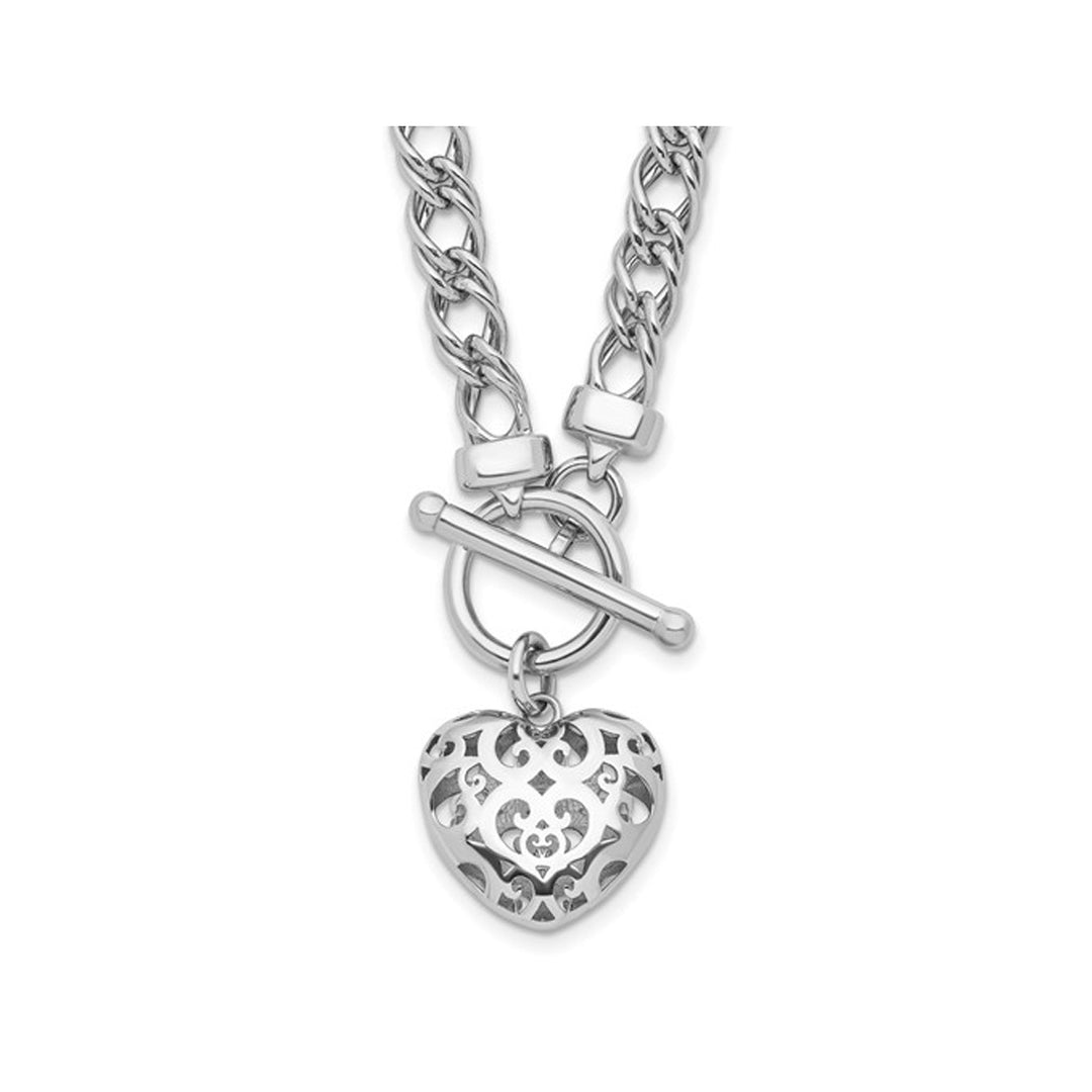 Sterling Silver Heart Charm Link Toggle Necklace (18 Inches) Image 1