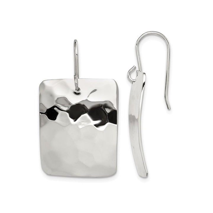 Sterling Silver Polished and Hammered Rectangle Dangle Earrings Image 1