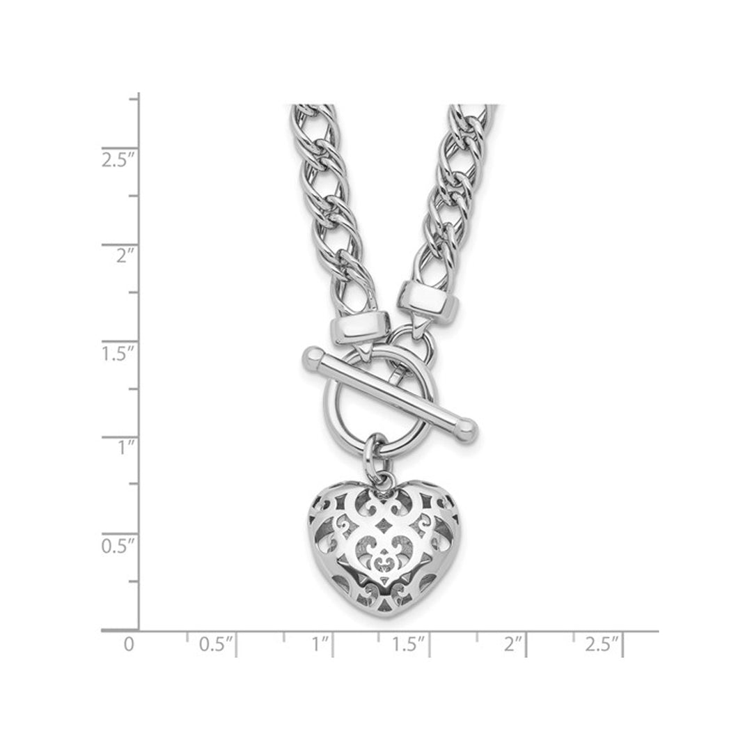 Sterling Silver Heart Charm Link Toggle Necklace (18 Inches) Image 4