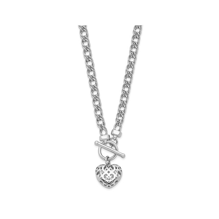 Sterling Silver Heart Charm Link Toggle Necklace (18 Inches) Image 4