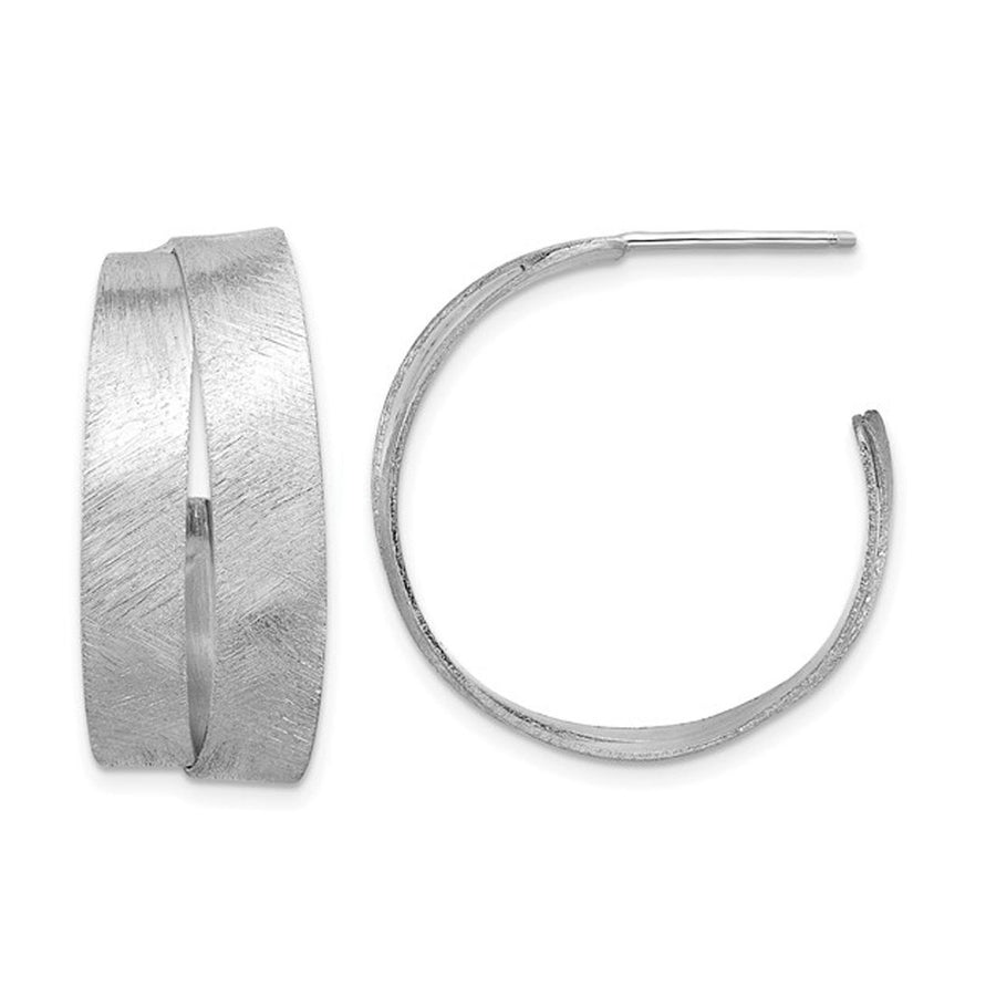 Sterling Silver Round Scratch Finish J-Hoop Earrings Image 1