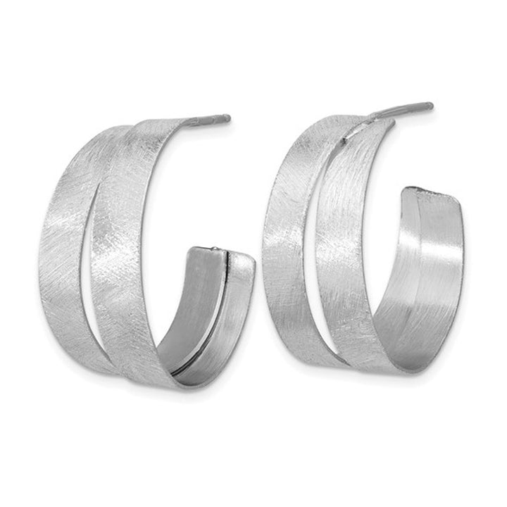 Sterling Silver Round Scratch Finish J-Hoop Earrings Image 3