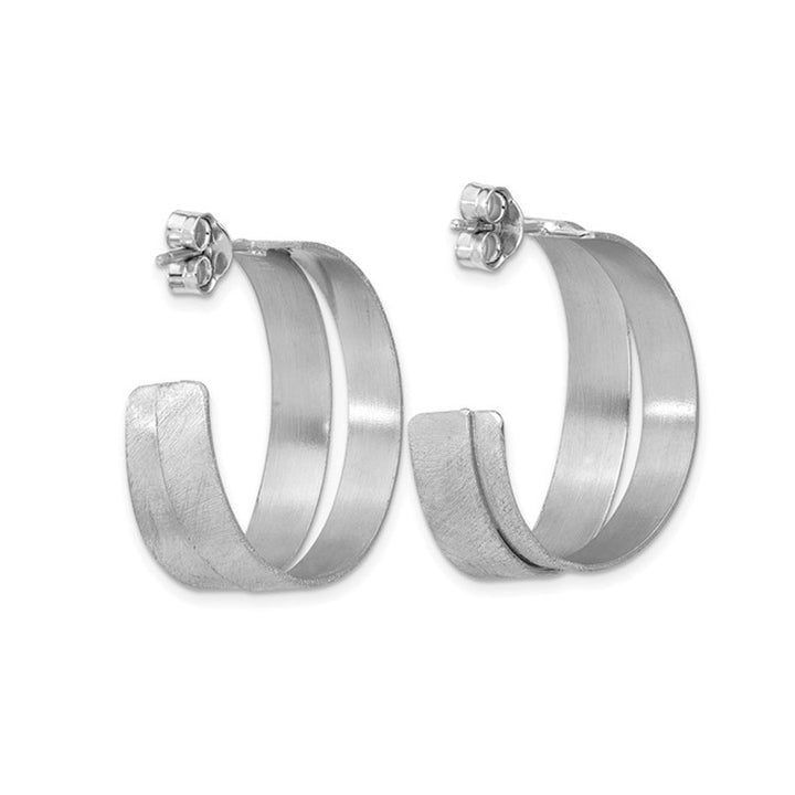 Sterling Silver Round Scratch Finish J-Hoop Earrings Image 4