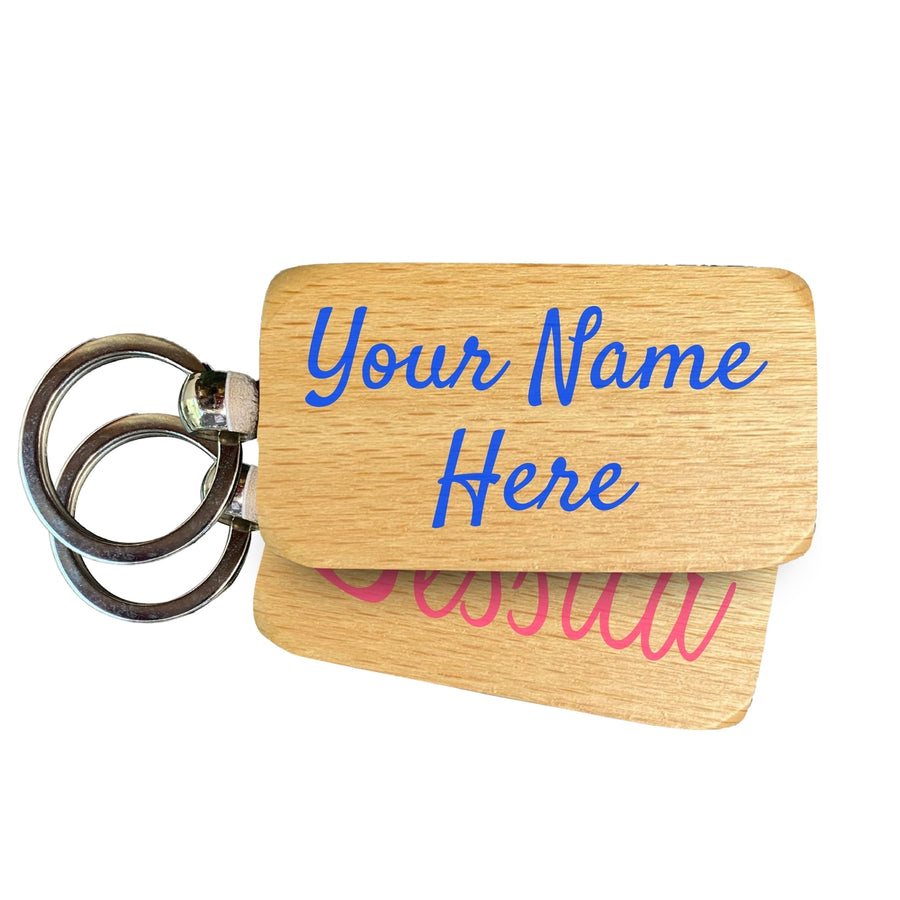 Custom Wooden Keychain Personalized with Text or Name 2.5x1 Inch Full Color Wood Key Chain Image 1