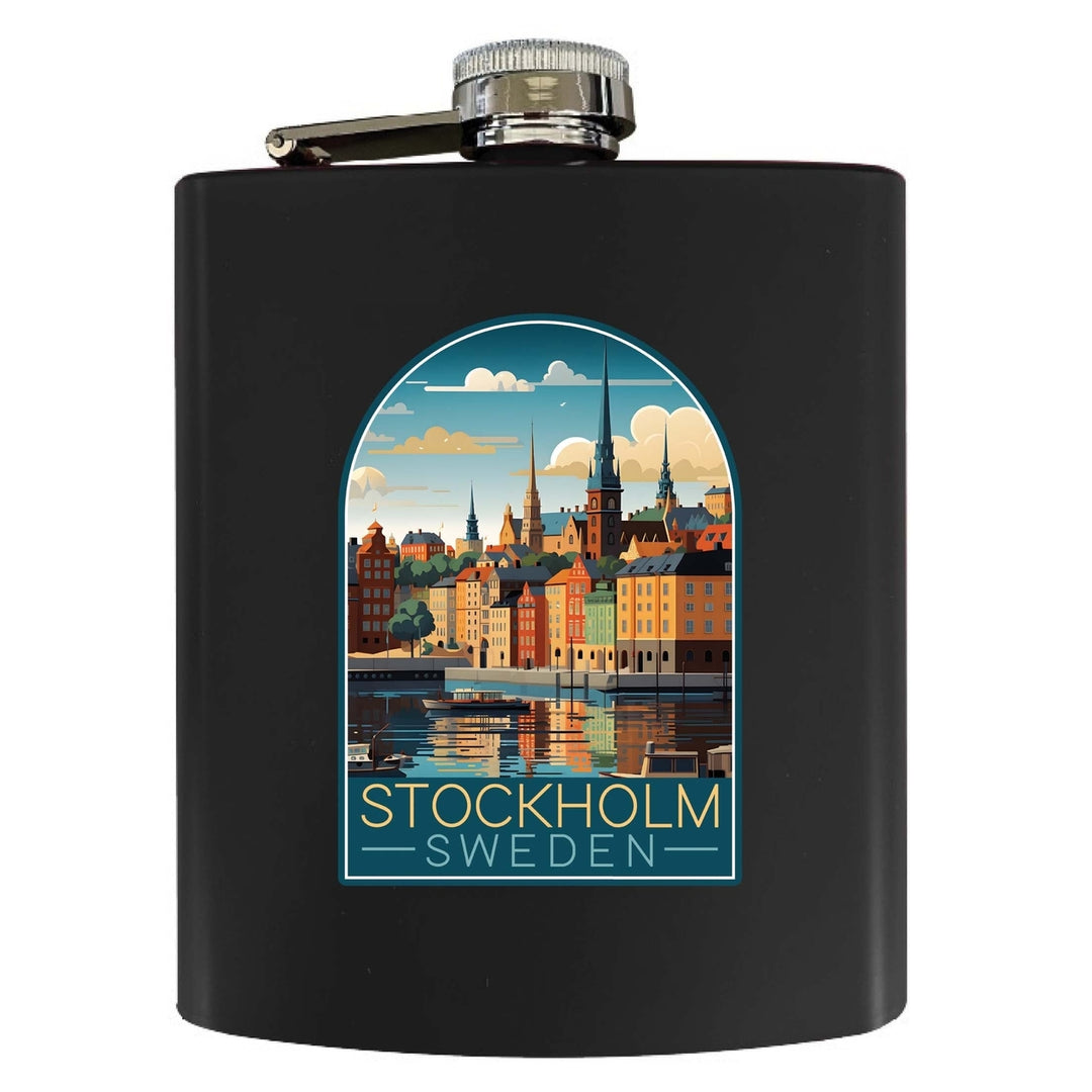 Stockholm Sweden Design A Souvenir 7 oz Steel Flask Matte Finish Image 1