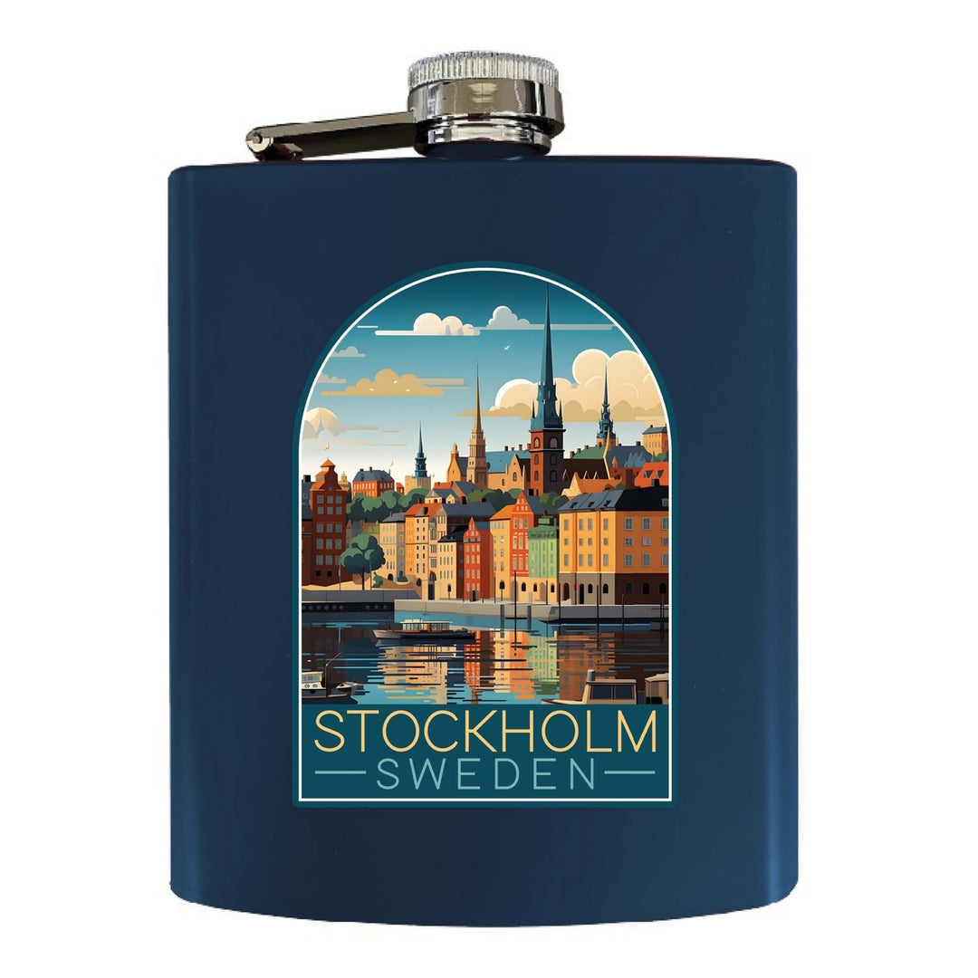 Stockholm Sweden Design A Souvenir 7 oz Steel Flask Matte Finish Image 2